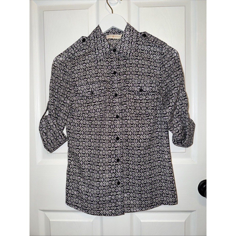 Tory Burch Brigitte Button-Down Blouse Carinthia Roll-Tab Sleeve 0‎ Work Career